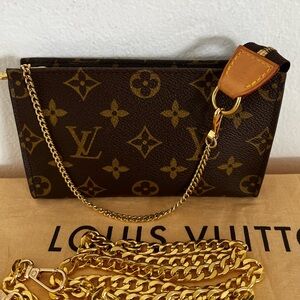 Louis Vuitton Monogram Mini Pouchette with Wristlet Chain and unbrand crossbody